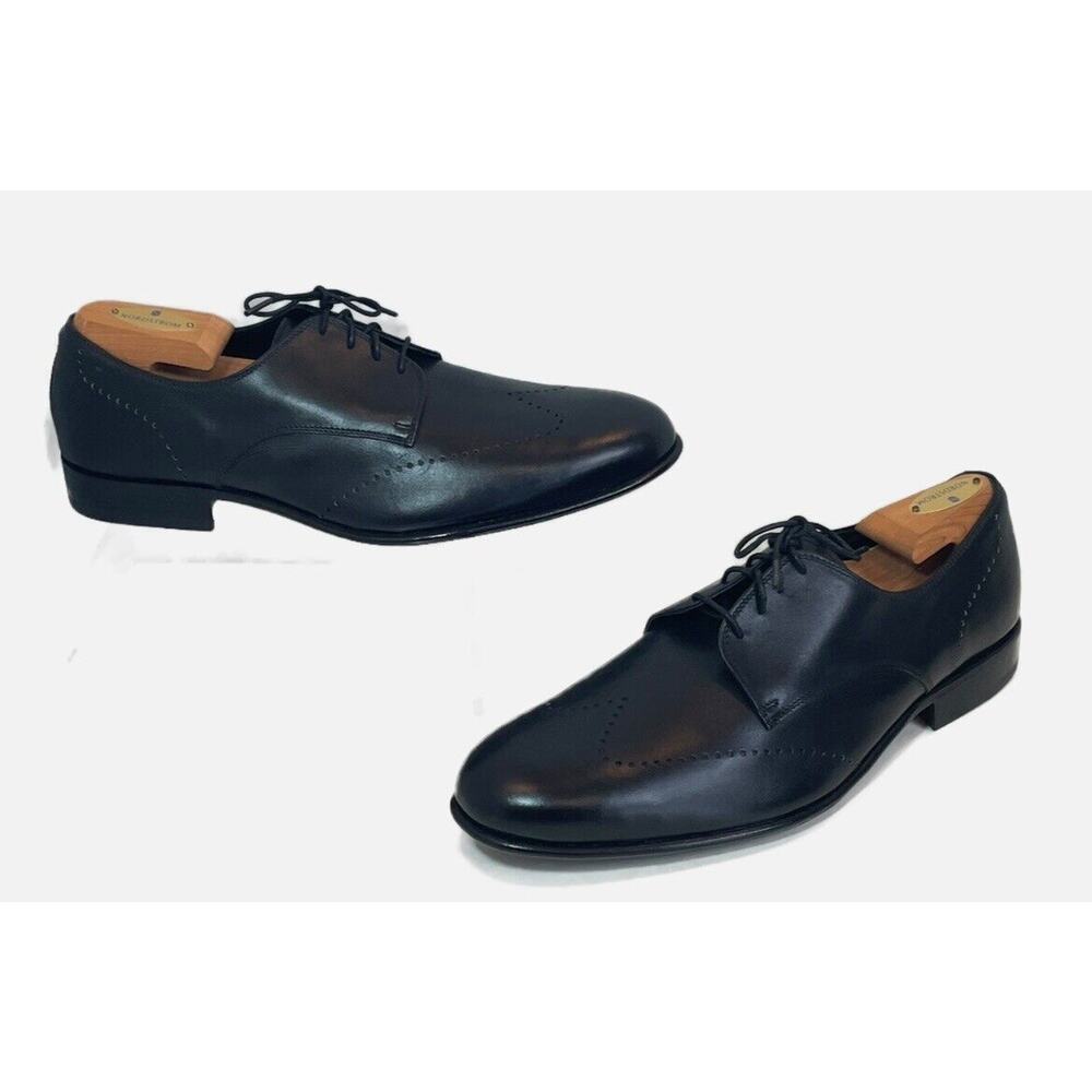 Handcrafted Mens Black Leather Perforated Wingtip Oxford Dress Shoe Size 12 READ